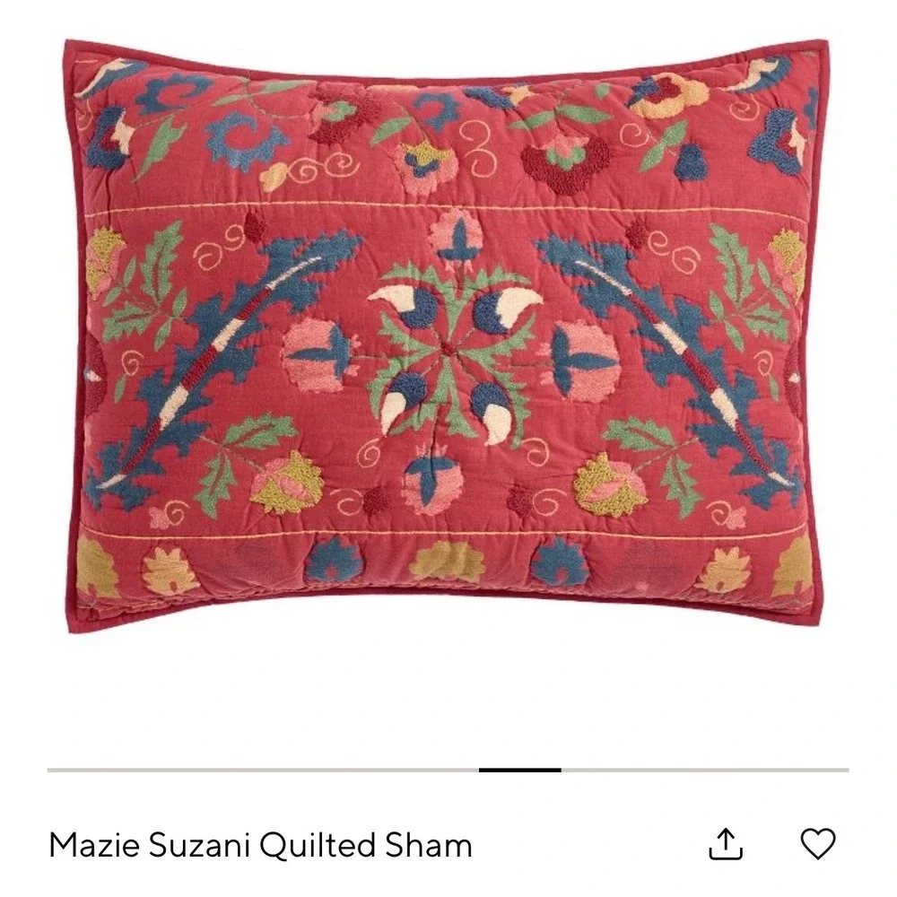 Pottery Barn Mazie Suzani Quilted Standard Sham Set Red Multi 7916263 2pc